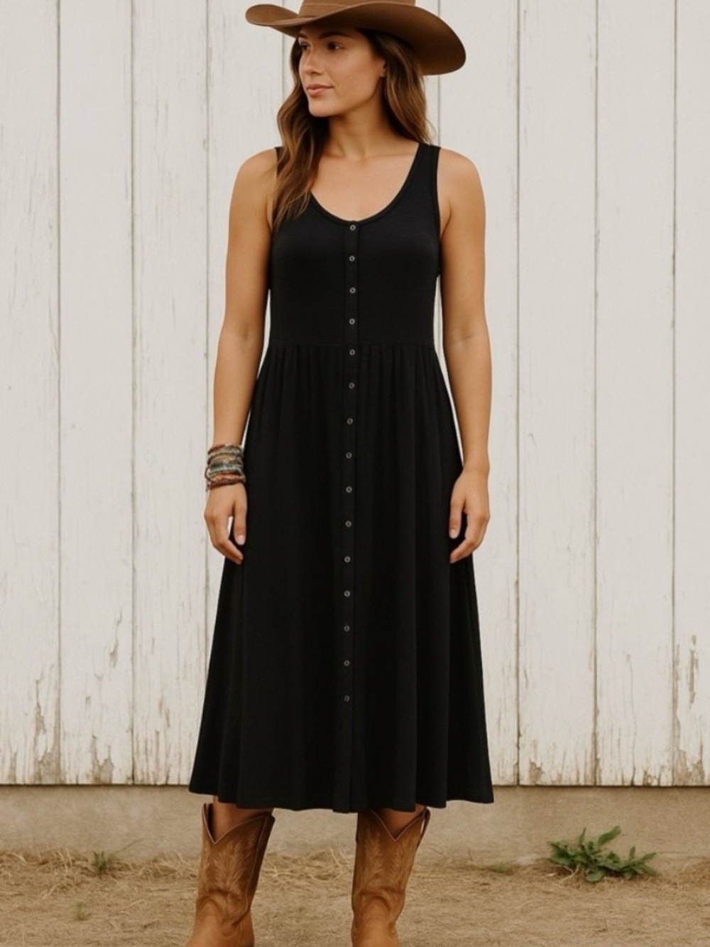 Frye Sleeveless Button-Front Black Midi Dress XL